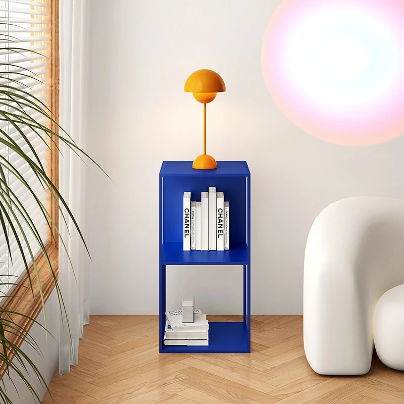 Klein blue floor-to-ceiling shelf bookshelf small bookcase living room corner light luxury edge table coffee table