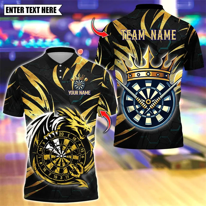 Fashion Dragon Graphic Dart Polo Shirts For Men Personalization Name Team Name Short Sleeve Polo Shirt Loose Breathable Tops