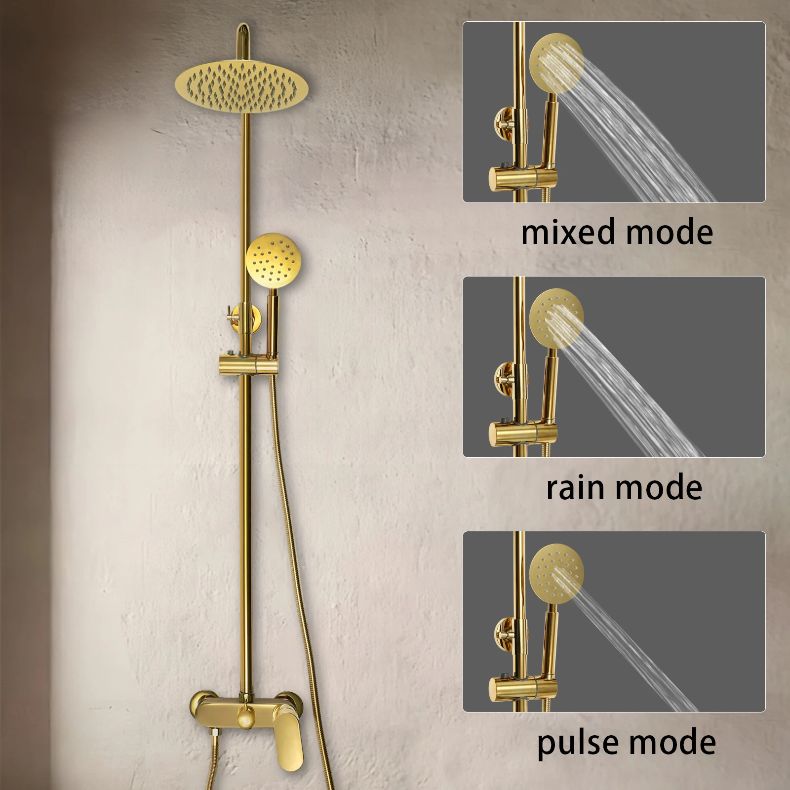 Gold Shower Set Faucet Adjustable Mixers Tap For Bathe Free Rack Rainfall Modern Bathroom Faucets