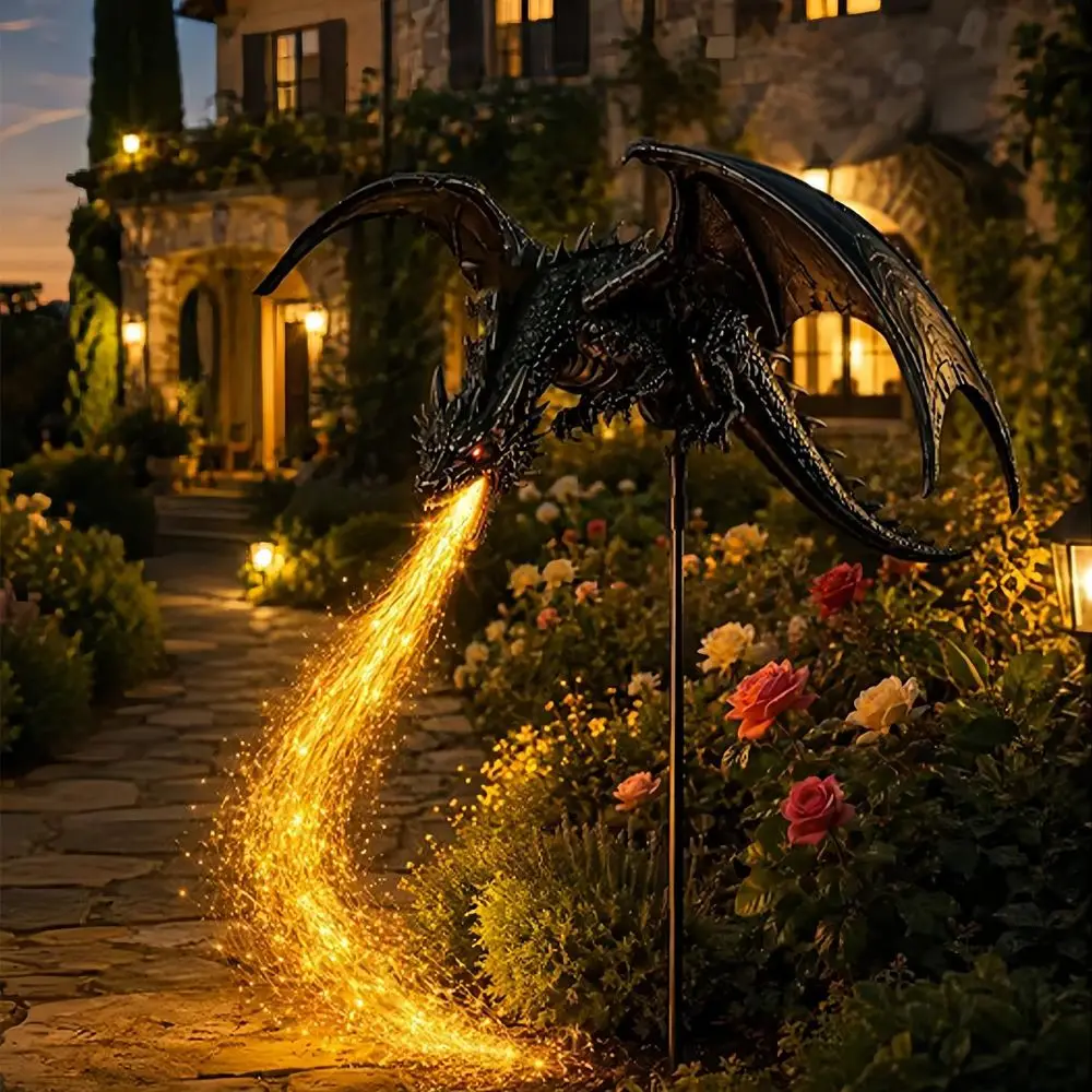 Resin Solar Dragon Fire Garden Light Waterproof Solar Powered Solar Garden Light Flame Effect LED String Lights