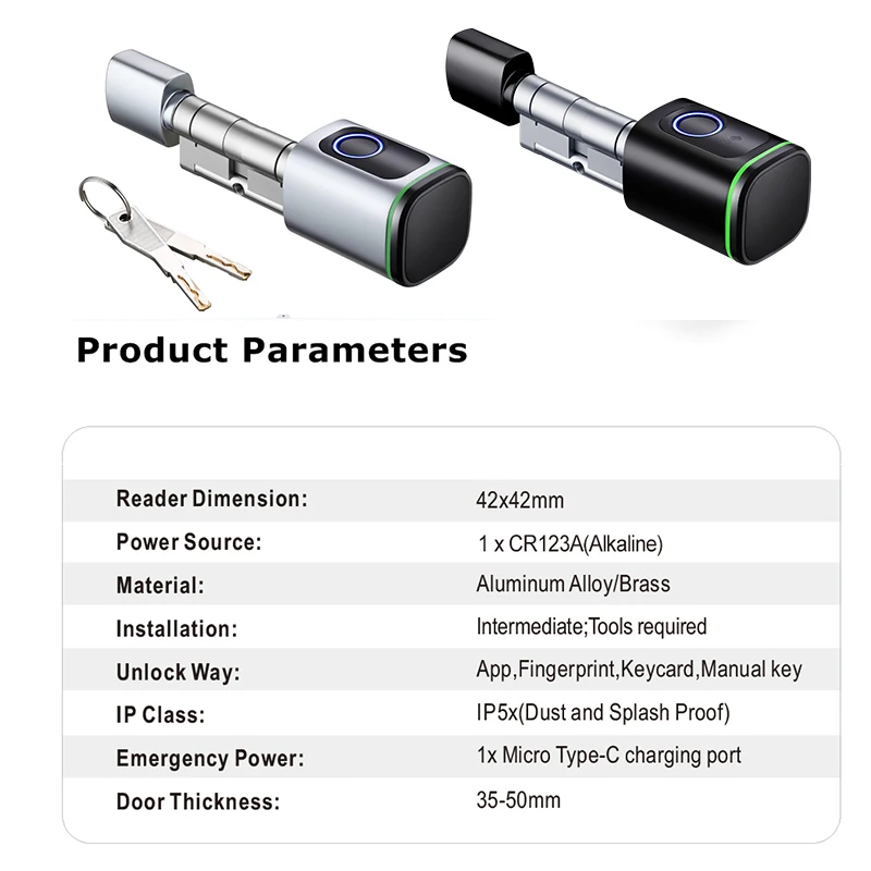 RAYKUBE S1 with CR123A Battery Tuya BLE TT Lock Smart Electronic Fingerprint Door Lock For EU SA the Middle East Countries