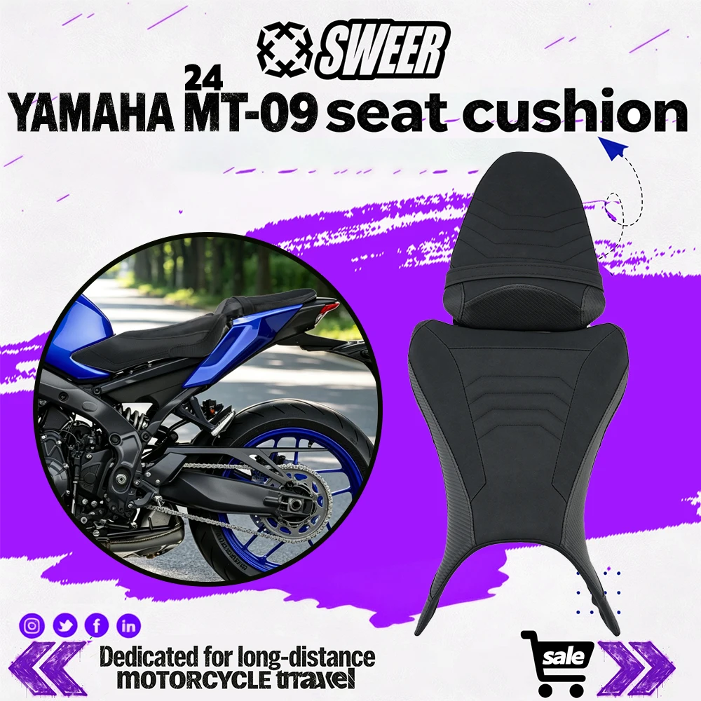 Fit for Yamaha MT‑09 MT09 2024 Motorcycle Split Rider Passenger Seat Cushion PU Leather Sponge Comfort Seat Direct Replacement