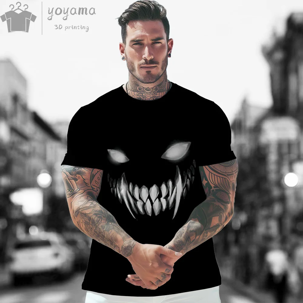 Demon Smiley Print Clothes Men Graphic T shirts Men\'s Summer Clothes Gym T-shirts Man Short Sleeve Tee Demon Graphic Tees Men