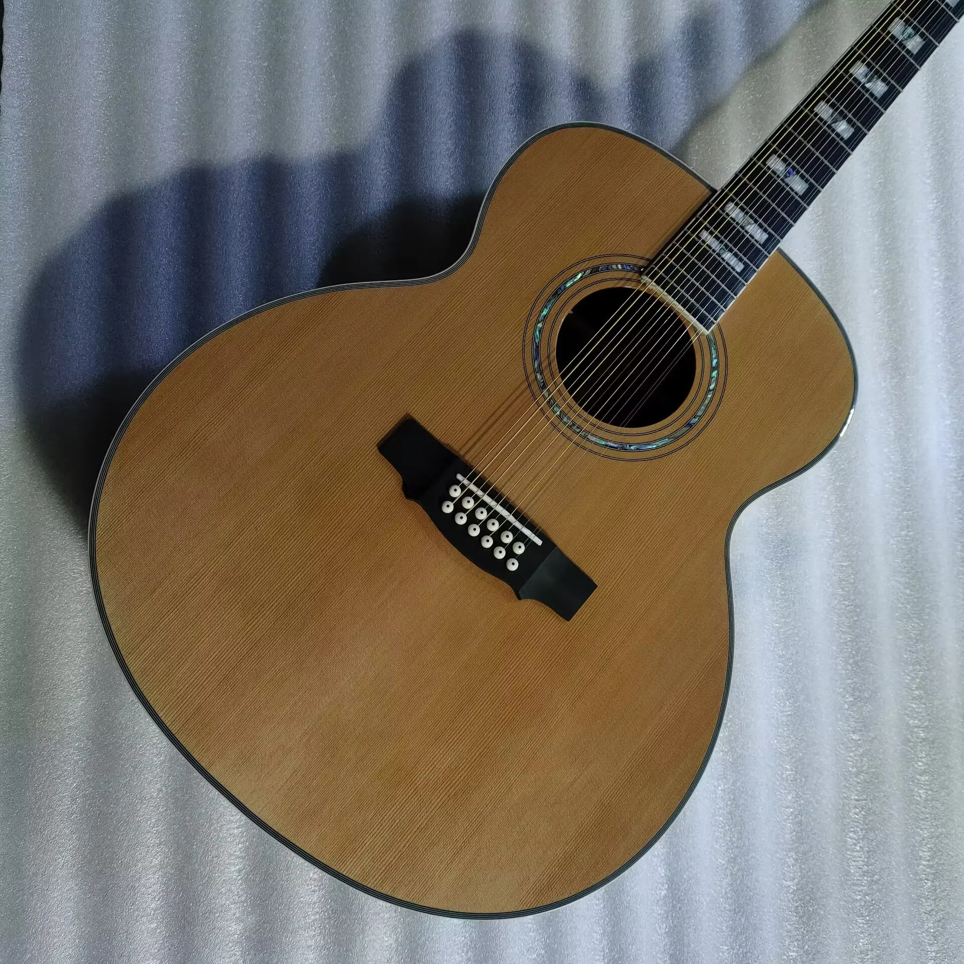 solid cedar wood Electric Acoustic Guitar, Ebony F512, Jumbo Size, 12 Strings, Monochrome Style, 12 Strings, Free Shipping