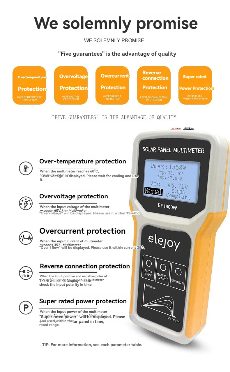 Photovoltaic Panel Multimeter EY1600W Solar Panel MPPT Photovoltaic Module Power Tester Meter