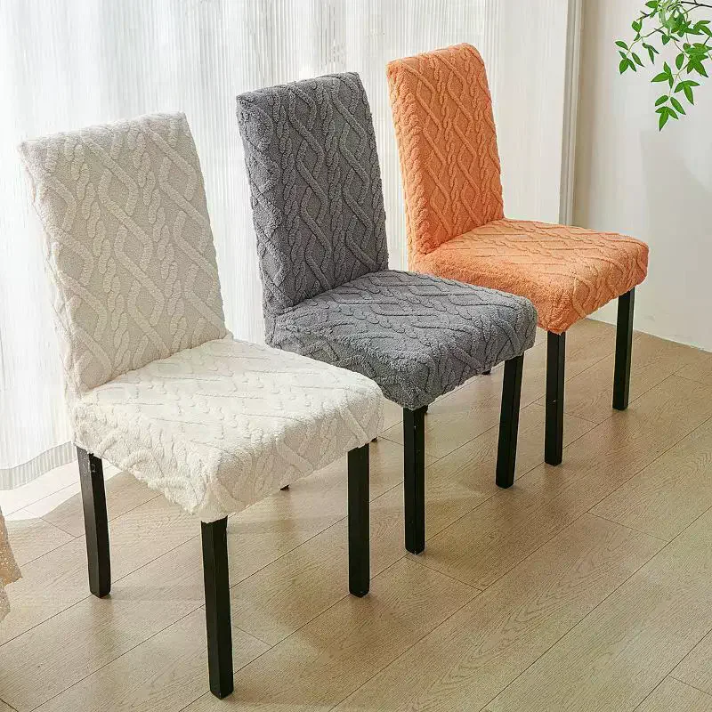 Winter Lambs Plush Chair Cover Solid Color Thicken Universal Elastic Dining Slipcovers Home Chair Covers
