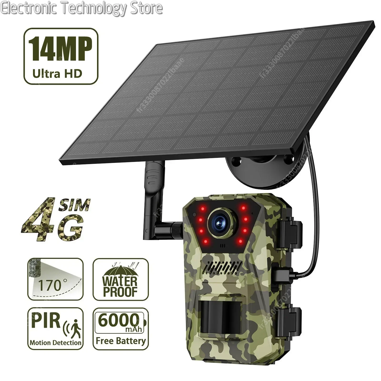 14MP 4G Solar Hunting Trail Camera Waterproof 20M PIR MotionDetection Outdoor Wildlife Tracking Cam 940nmh infrared Night Vision