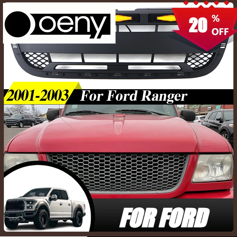 Ajuste para parrilla delantera con luces ámbar Ford Ranger 2001-2003 Parrilla de carreras estilo panal