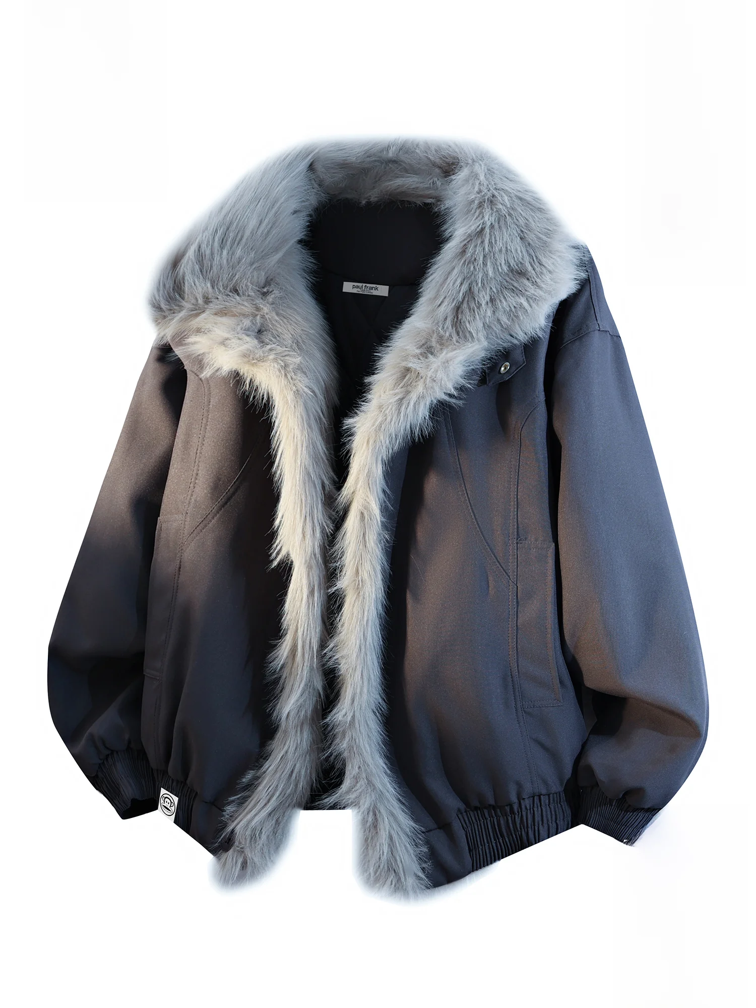 

Зимнее утепленное пальто Paul Frank для мужчин, свободное повседневное пальто с отложным воротником, куртка с большим меховым воротником в виде обезьяньего рта, хлопковая одежда