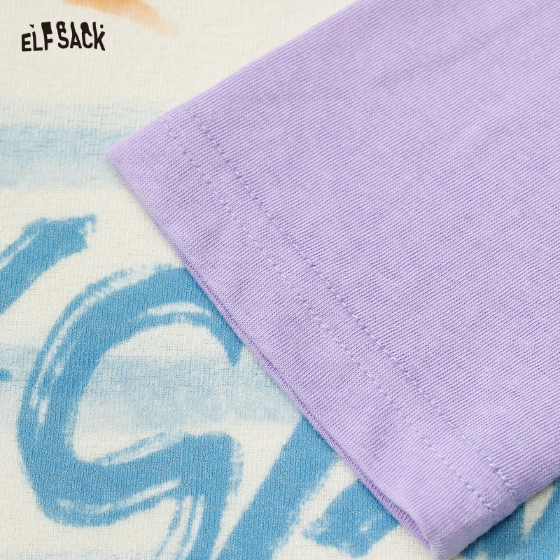 ELFSACK 2025 Summer New Arrival luźna koszulka bez ramiączek z długim rękawem w kontrastowym kolorze