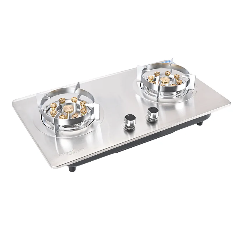 Stainless steel panel nine-chamber high-gas stove protection device, embedded timer dual stove