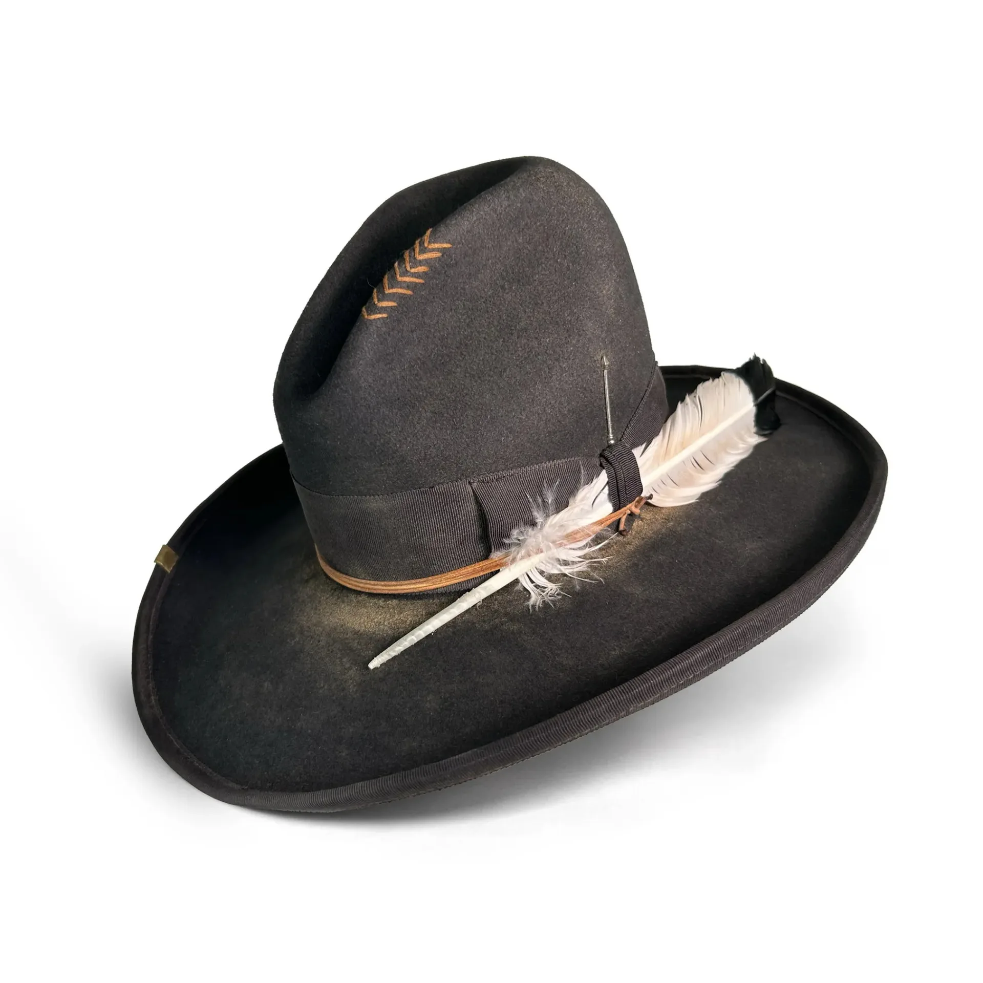 Sheep Felt Hat with Feather Decoration, Sheep Felt Top Hat, European and American Fashion Pure Wool Felt Hat