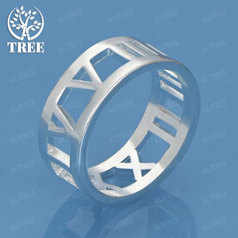 

Size 5-10 925 Sterling Silver Roman Numeral Circular Ring For Men Women Birthday Anniversary Party Retro Jewelry Accessories