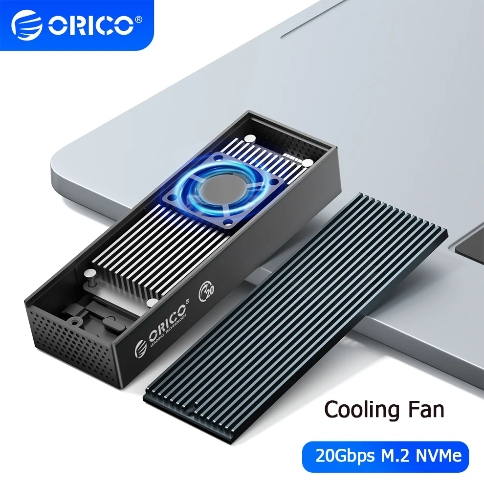 ORICO 20Gbps M.2 NVMe الضميمة USB 3.2 نوع C M2 SSD خارجي عالي الدقة صندوق تخزين القرص الصلب مع مروحة التبريد