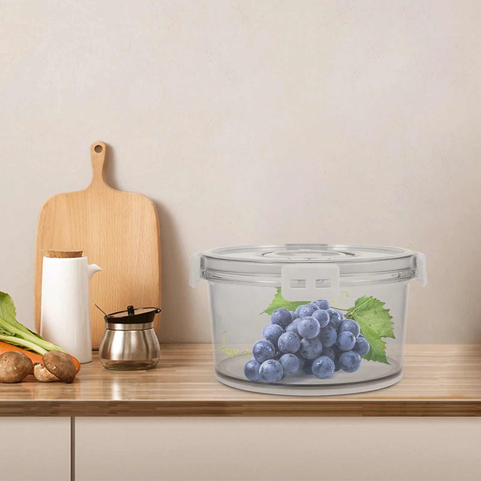 Airtight Round Food Storage Container with 4-Side Lock Seal & Timer Lid for Fridge, Freezer, Kitchen, Pantry
