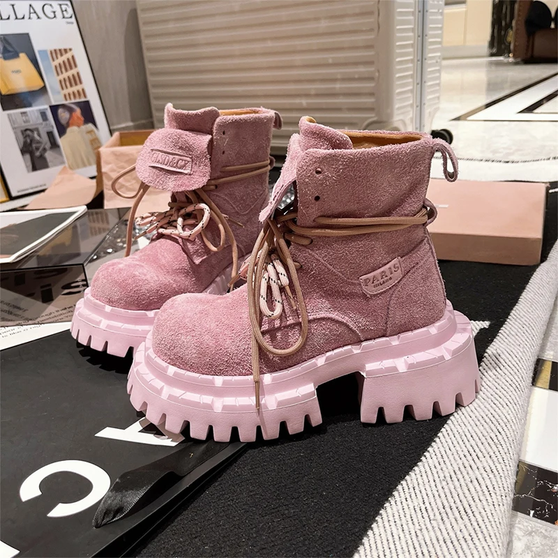 

Женские ботильоны на платформе, замшевая дизайнерская обувь для женщин, модные зимние женские короткие ботинки-гладиаторы Botas 2025, Mujer Zapatos