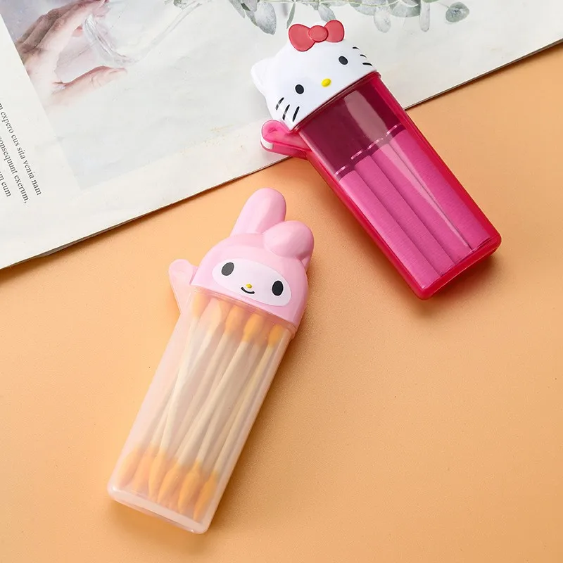 Sanrio Hello Kitty Storage Box Kawaii Anime My Melody Toothpick Cosmetic Swab Storage Box Portable Travel Mini Container image 6
