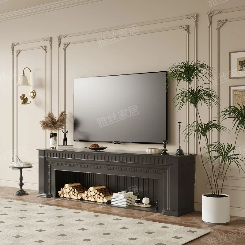 American retro fireplace TV cabinet French cream style living room background wall TV cabinet Entrance cabinet Electronic simula