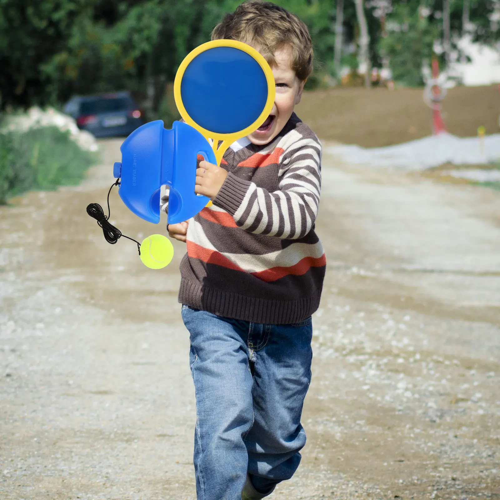 مجموعة واحدة من أدوات تدريب كرة الارتداد للتنس، قاعدة متينة، معدات تدريب المبتدئين المحمولة، معدات تحسين المهارات