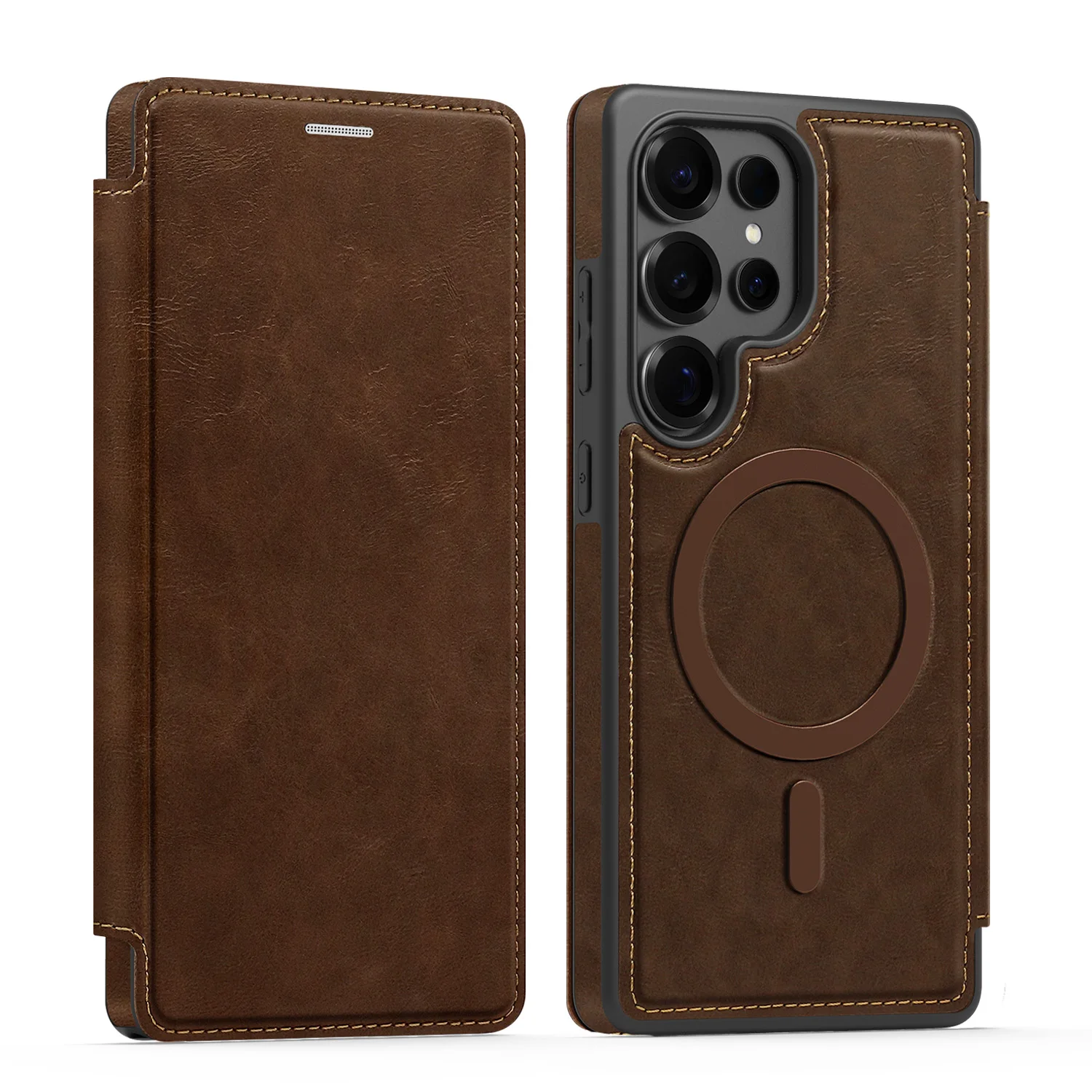 Business Leder Flip Case für Samsung Galaxy S25 S24 S23 S22 Ultra S25 Edge Magnetische Magsafe Integrierte Kartensteckplatz PU Rückseite