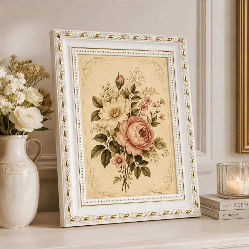 Vintage Embossed PS Photo Frame European Retro Picture Frame Tabletop Wall Mount 6‑10 Inch A4 A3 Home Art Decor