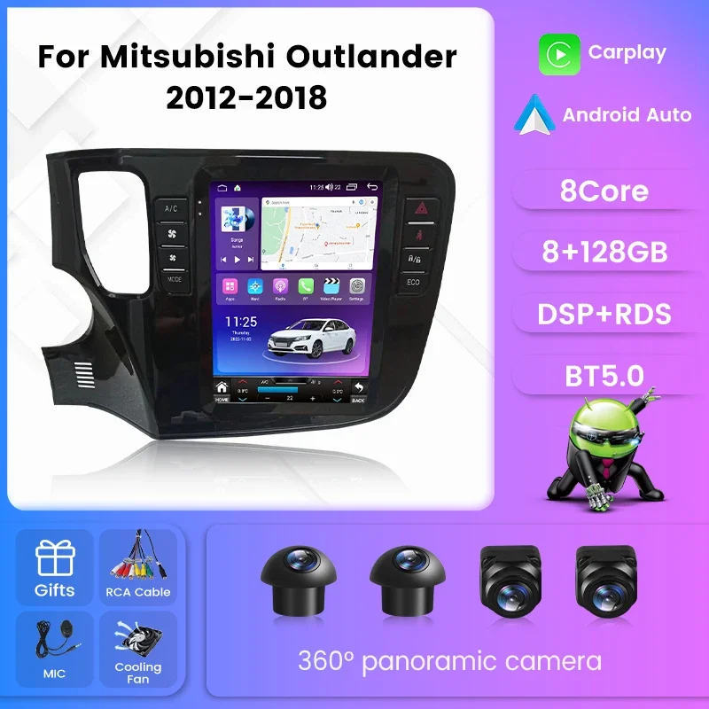 Tesla Style Screen Car Radio For Mitsubishi Outlander 3 GF0W GG0W 2012 - 2018 Multimedia Player GPS carplay Android Auto RDS DSP