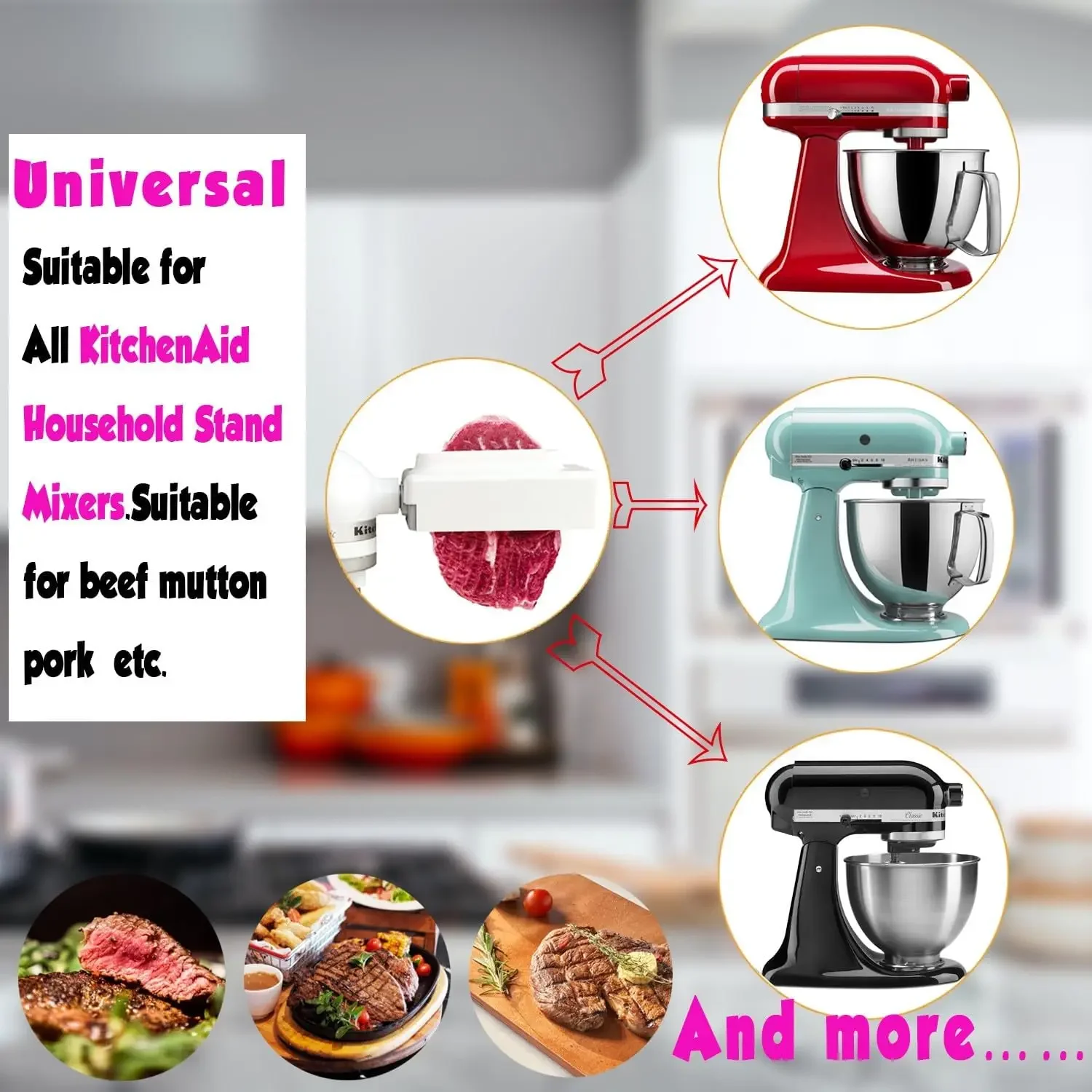 Meat Tenderizer for KitchenAid Household Stand Mixers- Mixers Accesssories Attachment with Stainless Steel Gears White