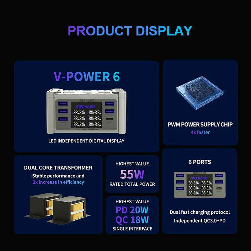 Imagem -04 - Mecânico V-power 8s 8pro Produto Eletrônico com Display Digital de Carga Super Rápida com Qc3.0 pd Usb Carregador Multiportas