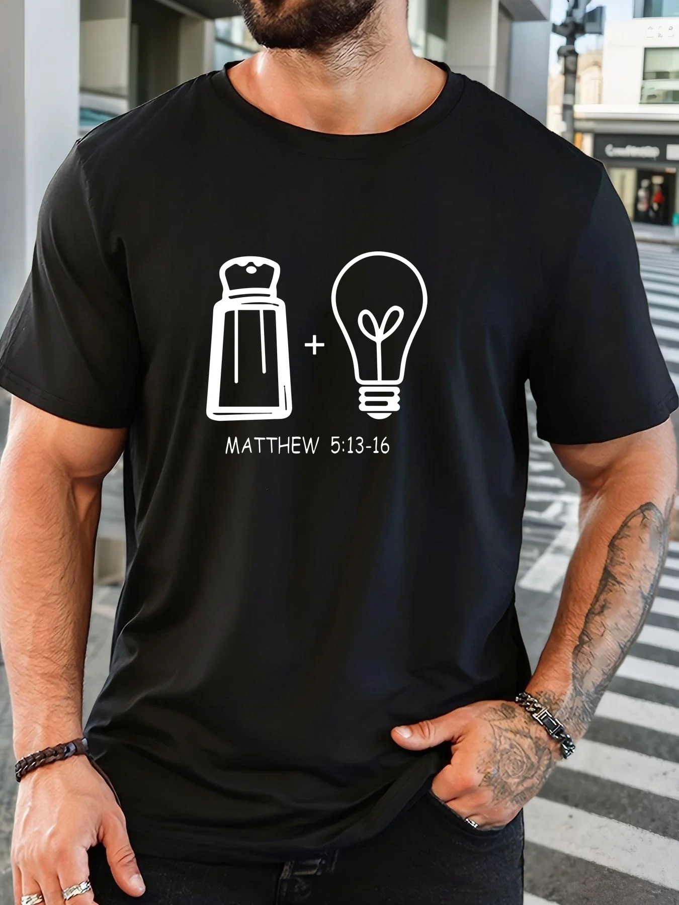 Men's bulb-shaped pattern summer casual round-neck short-sleevedT-shirt -Fashionable trendyT-shirt for European and American men