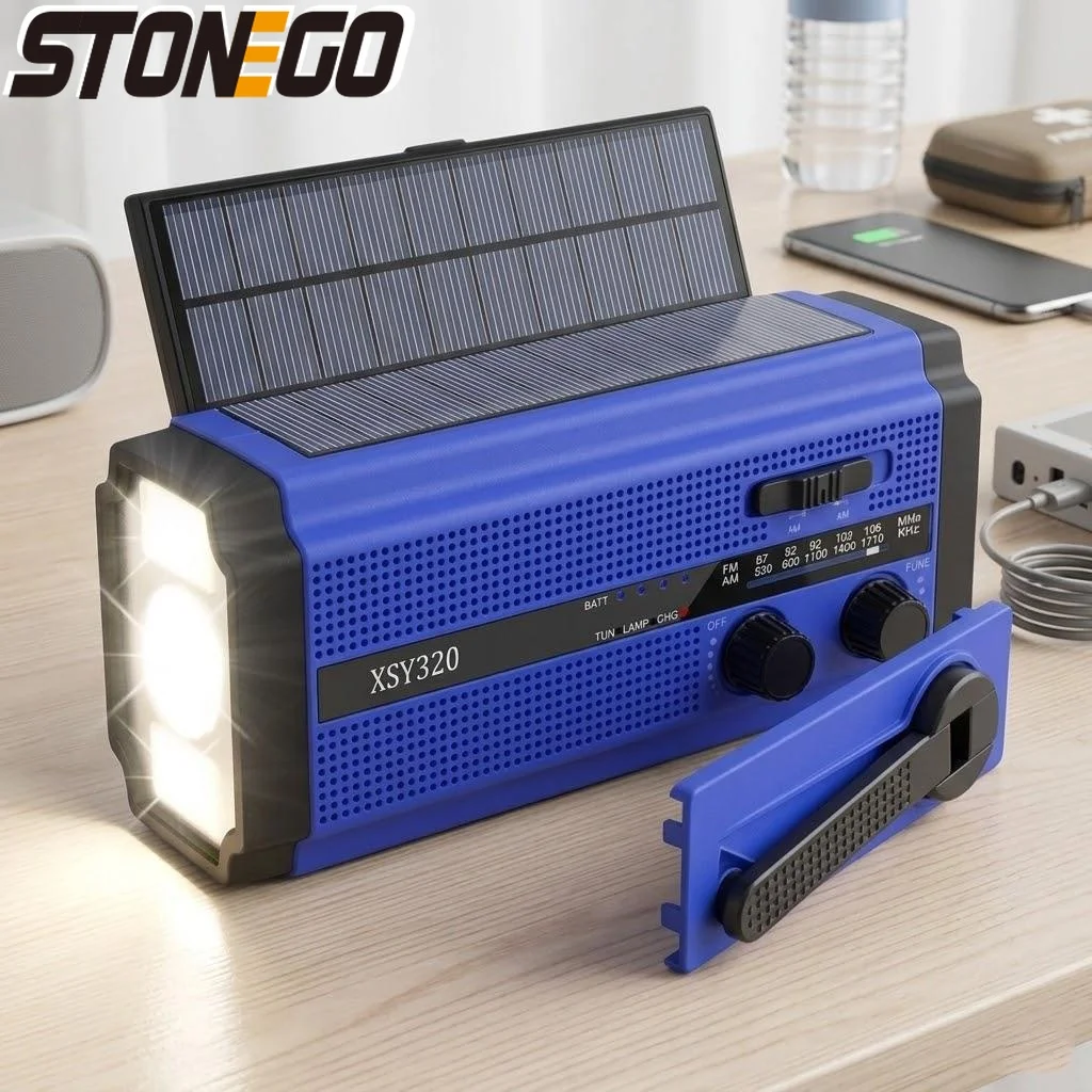

Портативное AM/FM-радио на солнечной батарее с ручным приводом, 5000 мАч, Power Bank, LED-фонарь, лампа для чтения, SOS-сигнал, для кемпинга, походов, активного отдыха