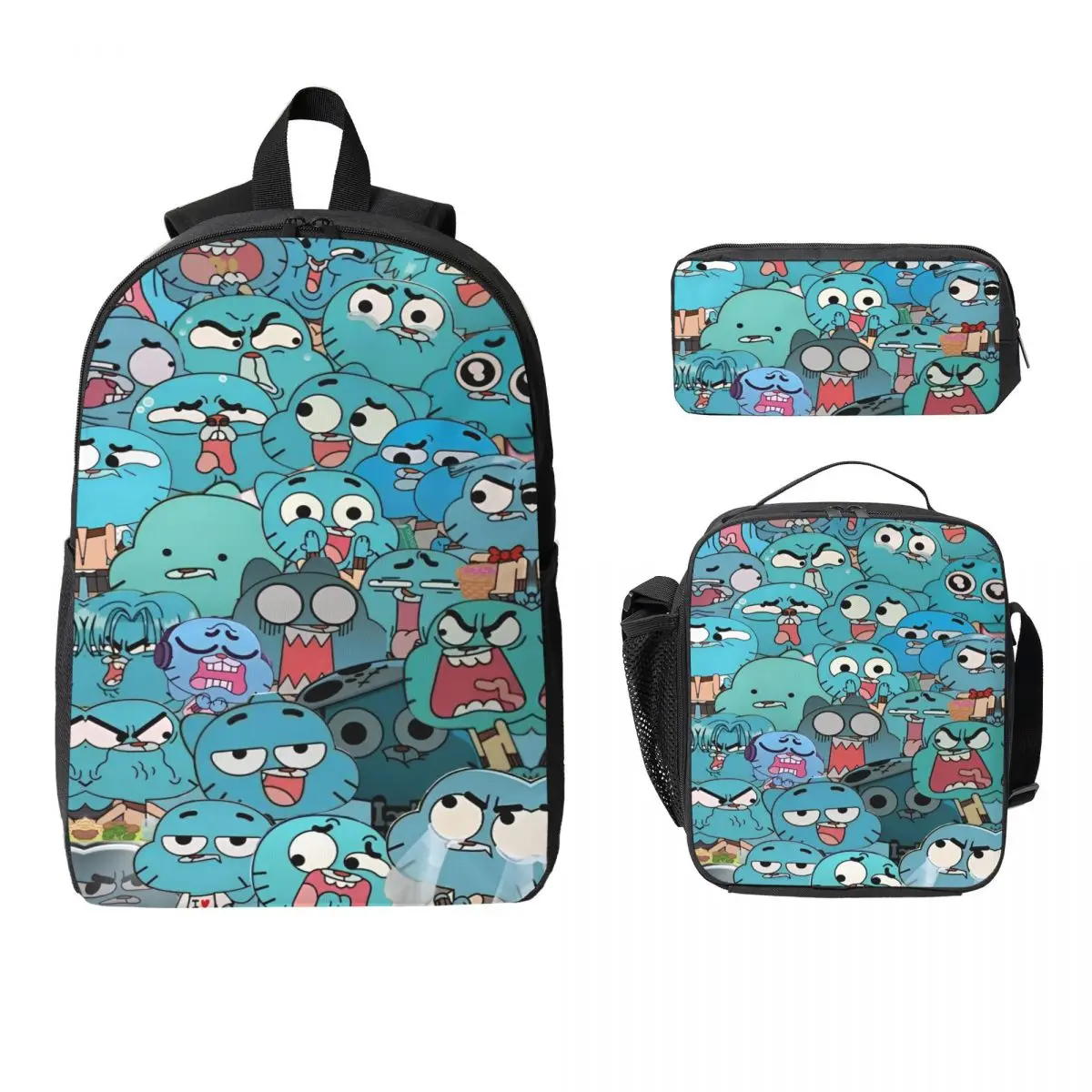 

3Pcs The Amazing World Of Gumball School bags Set for Boy Girl Pen Bags Backpack Sets with Lunch Box For School Knapsack