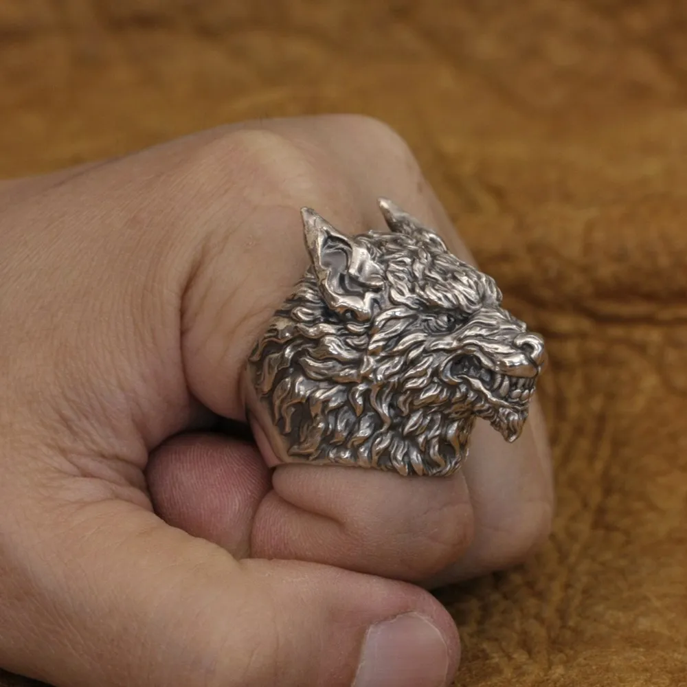 Huge 925 Sterling Silver Details Wolf Man Ring Punk Ring TA323 US Size 7~16 BZ