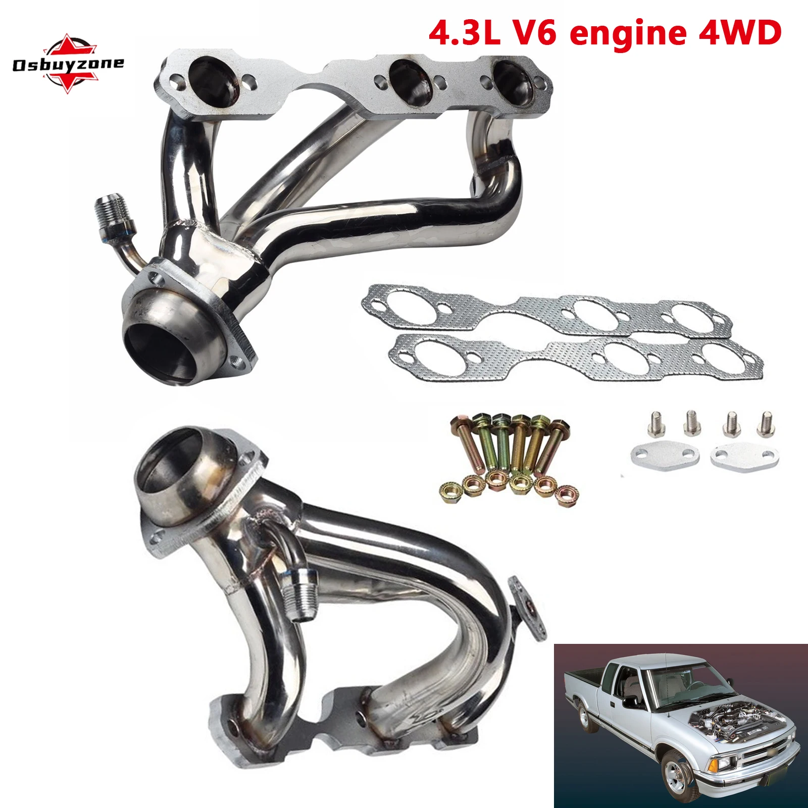 Kit de cabezales de escape de acero inoxidable para Chevrolet Chevy S10 Blazer GMC Sonoma Jimmy 4.3L V6 4WD 1996-2001