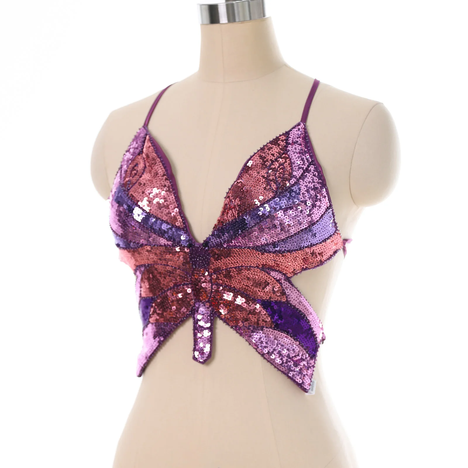 Soutien-gorge papillon à paillettes pour la danse du ventre, soutien-gorge de performance, haut de danse européen et américain, DS, discothèque, scène, bar