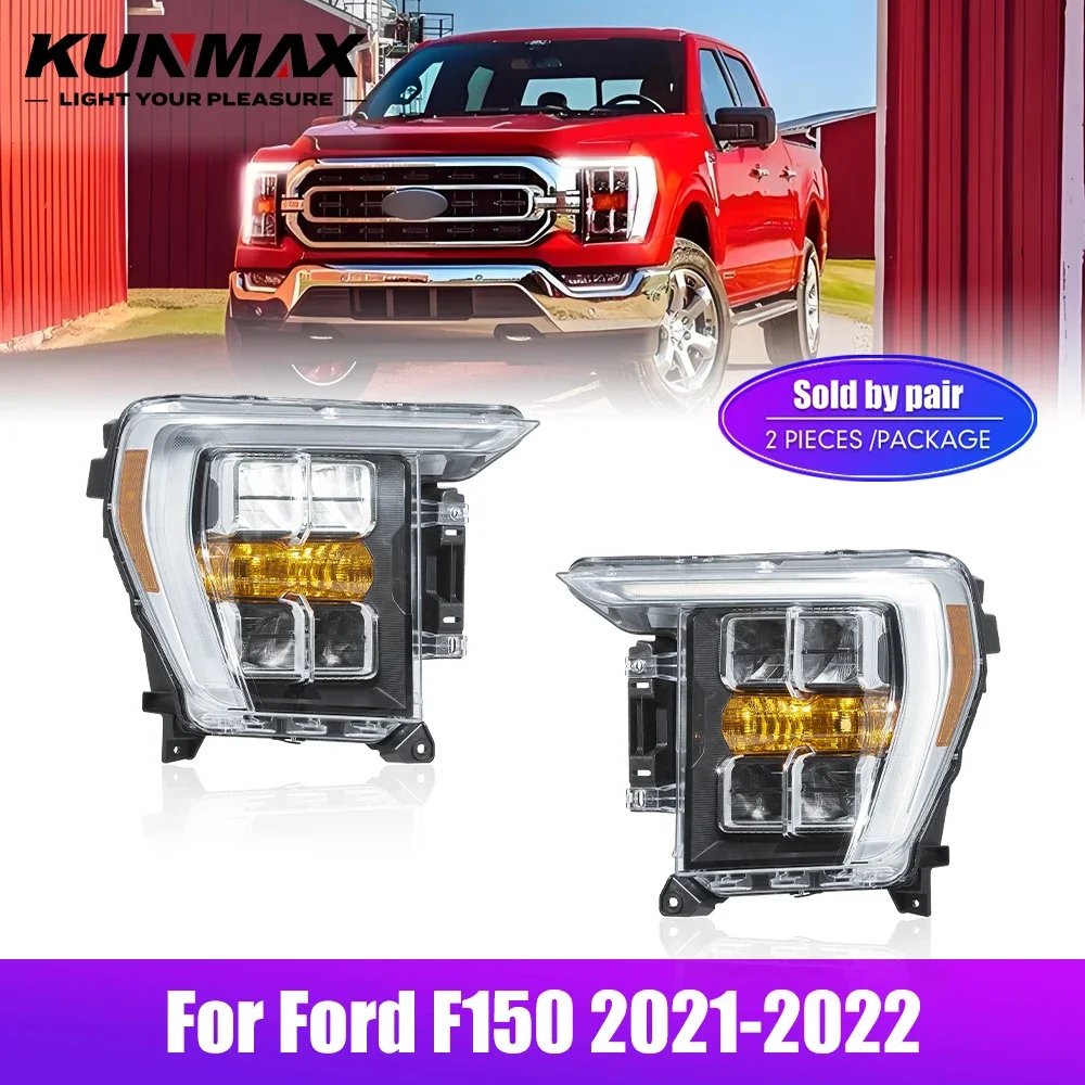 

Пара светодиодных автомобильных фар в сборе для Ford F150 2021-2022, фары DRL, тюнинговый сигнал Plug and Play, передняя фара