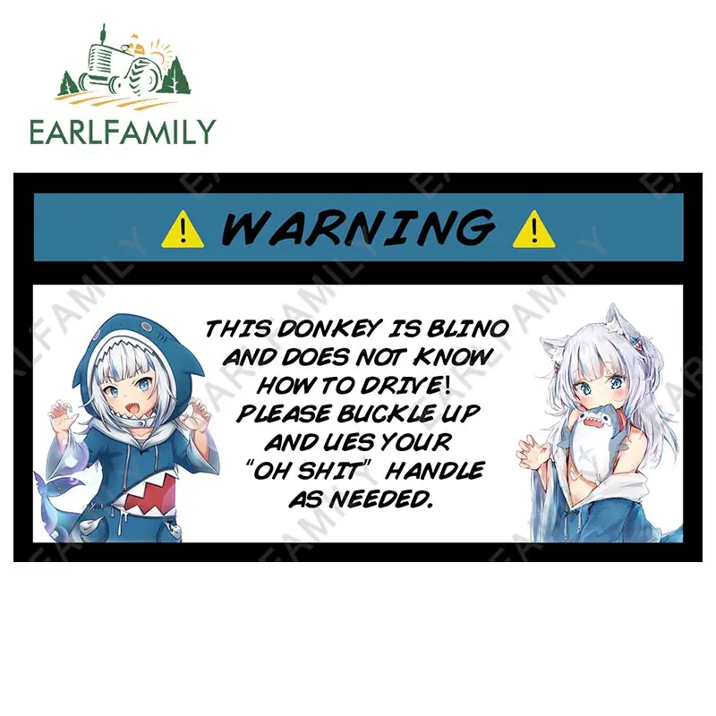 EARLFAMILY Slap Gawr Gura Warning Anime Car Stickers Funny Car Accessories Personality Waterproof Vinyl Practice Decoration
