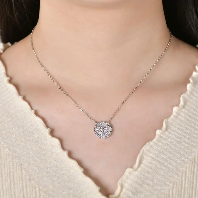 Lnngy Zertifizierte 5mm Moissanit-Diamant-Halskette, Nischen-Luxus-Anhänger in runder Form für Damen, exquisites Geburtstagsgeschenk – Detail 10