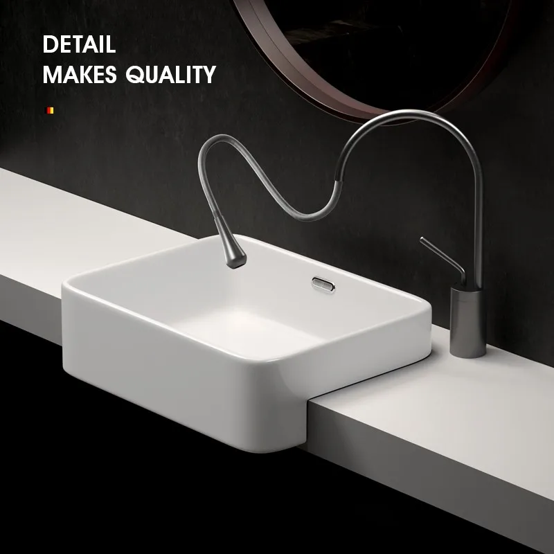 Semi-embedded hotel semi-hanging basin small apartment narrow countertop ceramic basin