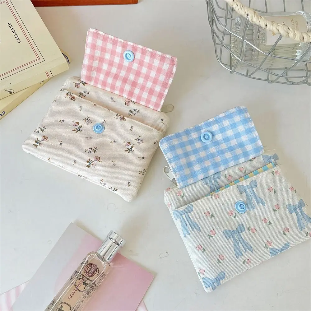 Multifunctional Mini Canvas Coin Purse Floral Print Jewelry Packing Bag Small Lipstick Bag Card Holder Bowknot Cute Wallet Daily