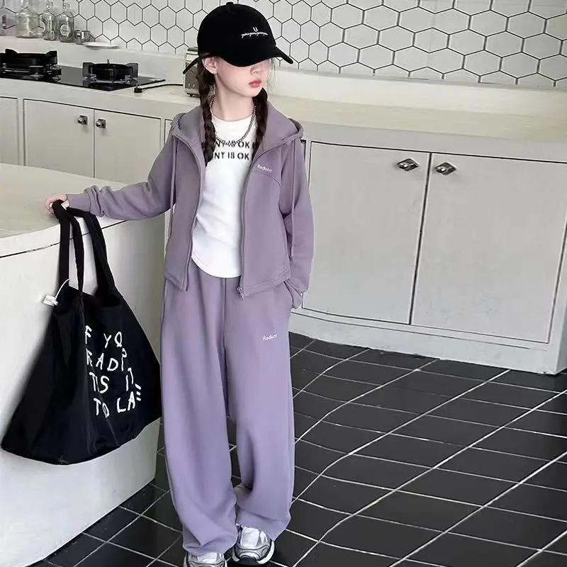 الخريف الأطفال الفتيات الملابس مجموعة في سن المراهقة مقنعين البلوز سستة بلوزات وسراويل أسفل 2 قطعة بلوزات طفل موضة رياضية