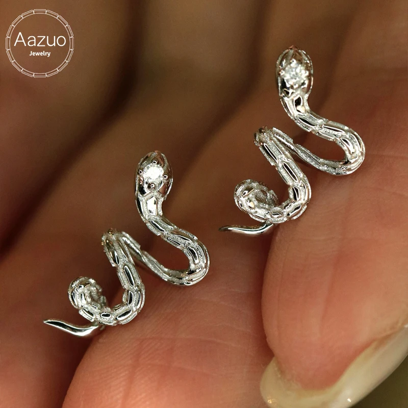 Aazuo 18K مجوهرات الصلبة الذهب الأبيض الذهب الأصفر الماس الطبيعي الحقيقي الحيوان الأفعى قرط الاذن المرصع هدية للنساء حفل زفاف AU750 #1