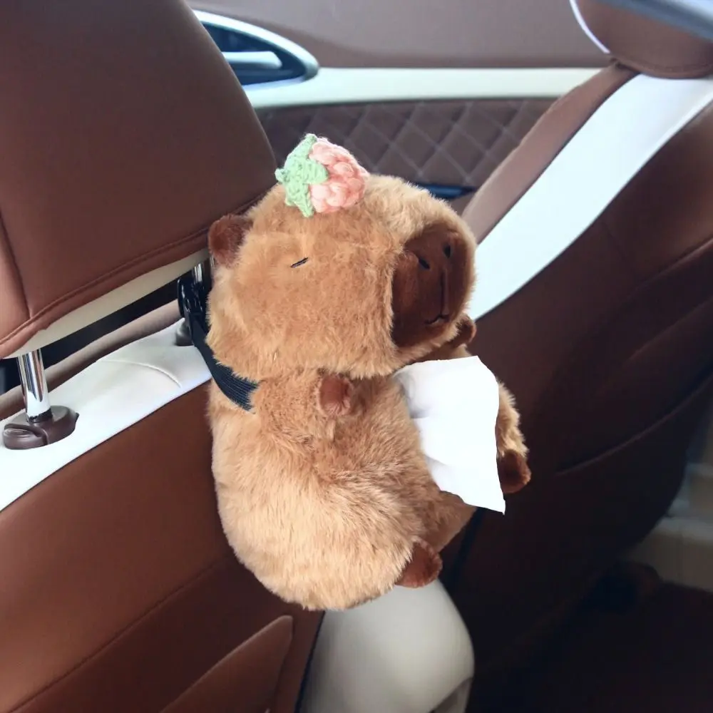 

Capybara Car Backseat Hanging Tissue Bag Cartoon Plush Car Tissue Box Comfortable Cute Tissue Storage Bag Car Seat Back