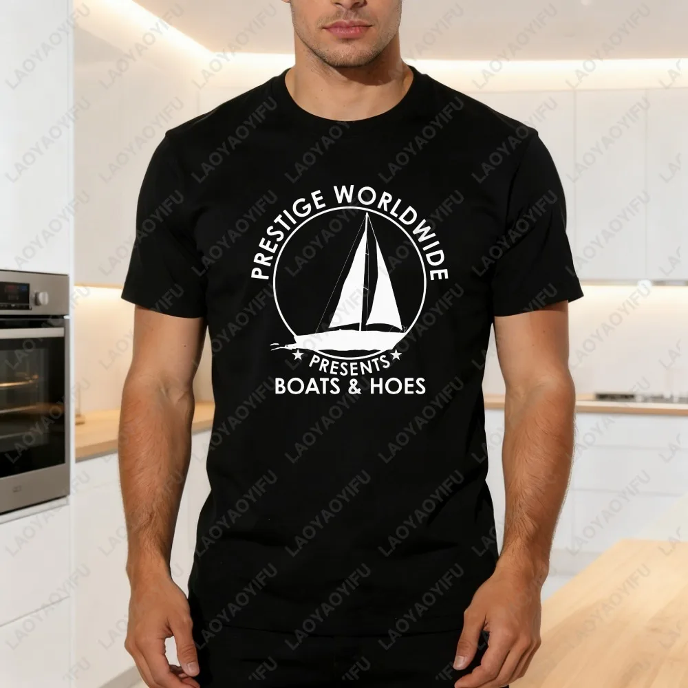 

Prestige Worldwide Boats And Hoes Tshirt Cotton Casual Funny Movie Meme Graphic Tee Retro Comedy Style Daily Wear Breathable Top