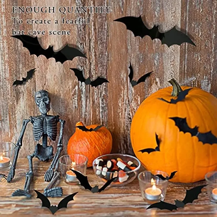 3D Schwarze PVC Fledermaus- und Spinnen-Wandaufkleber, Gruselige Halloween-Dekorationen, Party-Requisiten, DIY Heim- und Bar-Deko, Spukhafte Ornamente – Detail 8
