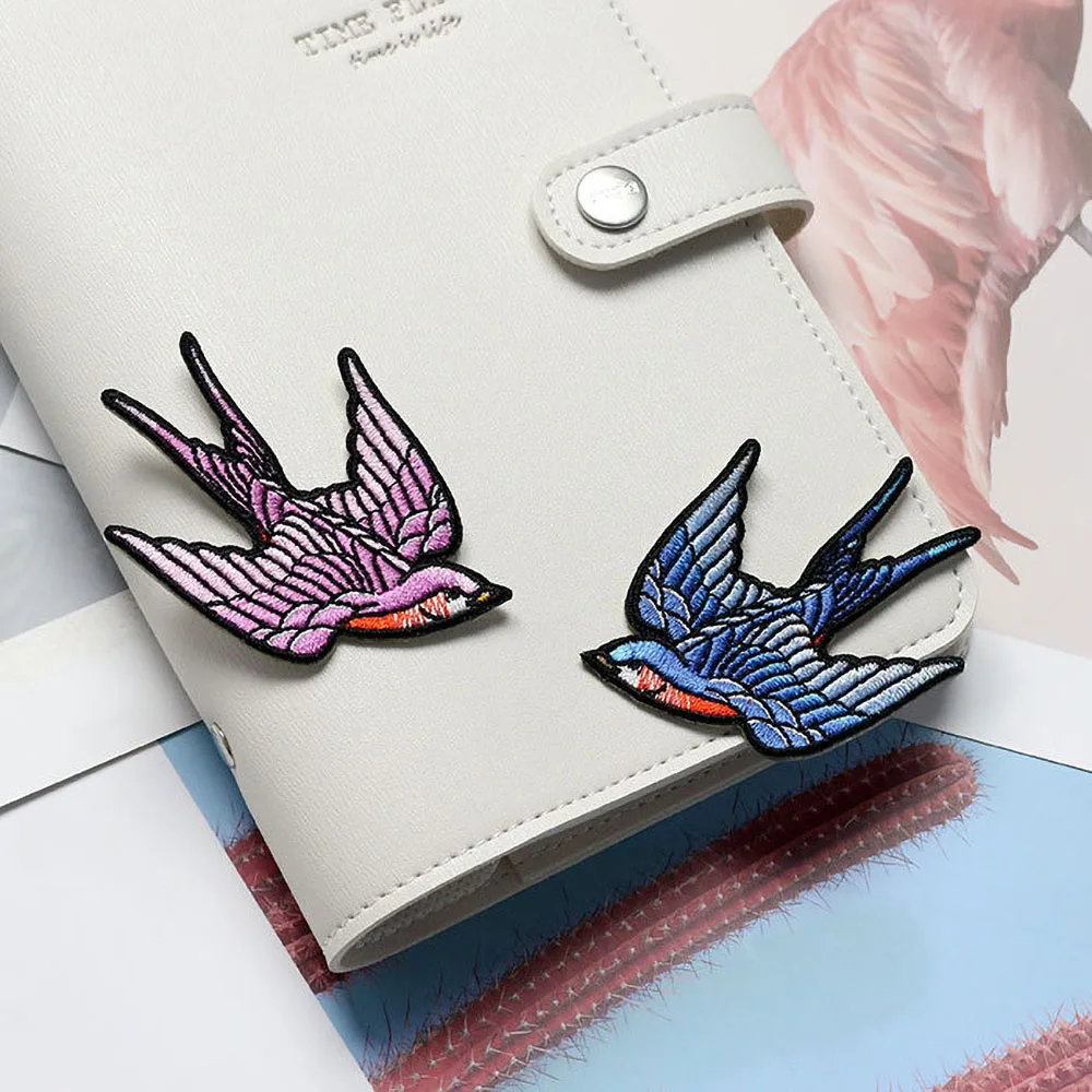 

1 Piece 7.2*5.5 cm Stick on Embroidery Stickers Symmetrical Swallow Cute Animal Small Size DIY Decoration Patch Back Adhesive