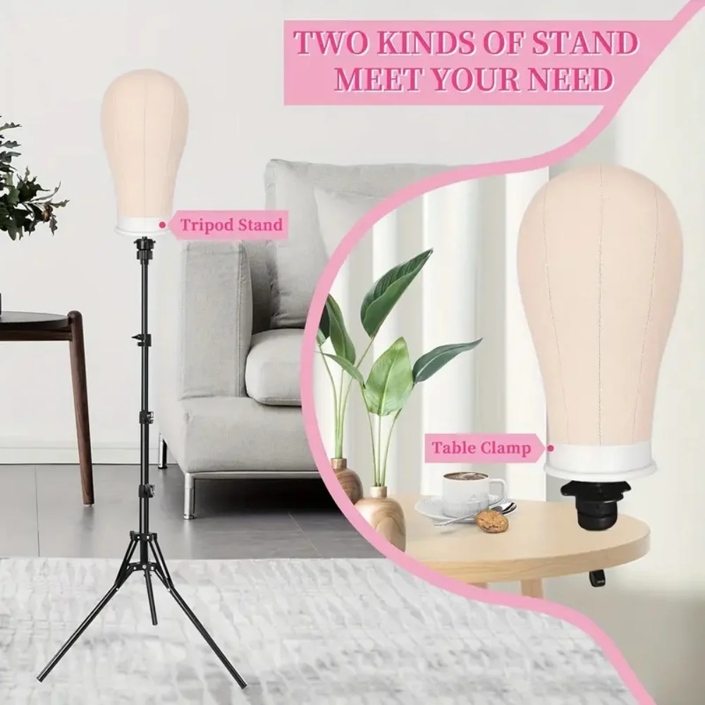 Wig Stand & 22 in Head Combination set，Canvas Wig Head Stand with Mannequin Head for Wigs Manikin Head Block Set for Wigs Making image 6