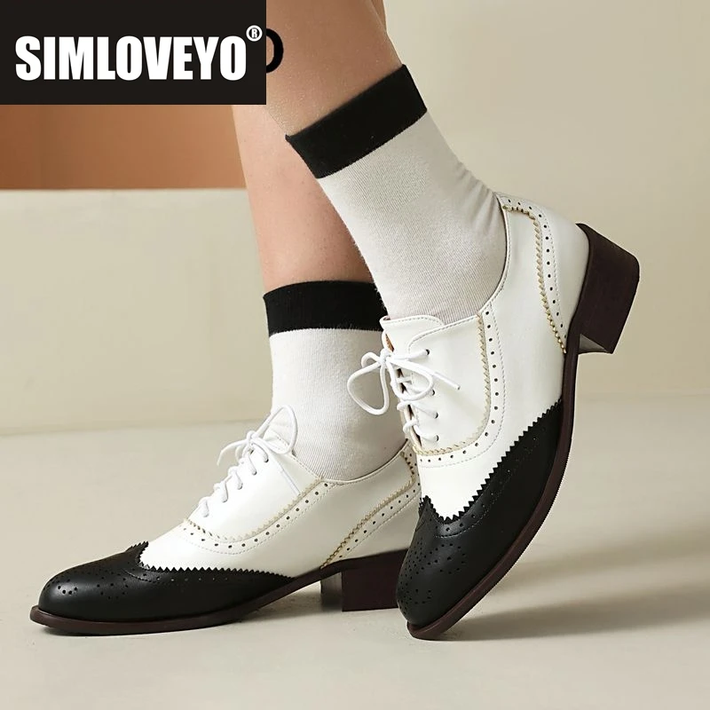

SIMLOVEYO 2025 Новый дизайн Ретро женские туфли-лодочки с круглым носком на толстом каблуке 3,5 см, шнуровка, разноцветные, большие размеры 45, 46 47 48 Повседневная обувь