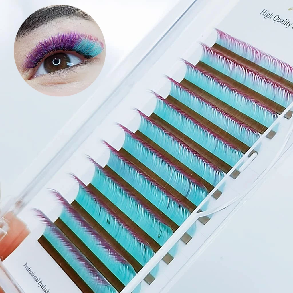 Graduated Color Eyelash Extensions Mix Length Natural Soft False Eyelashes Blue Pink Yellow Rainbow Individual Lashes For Makeup