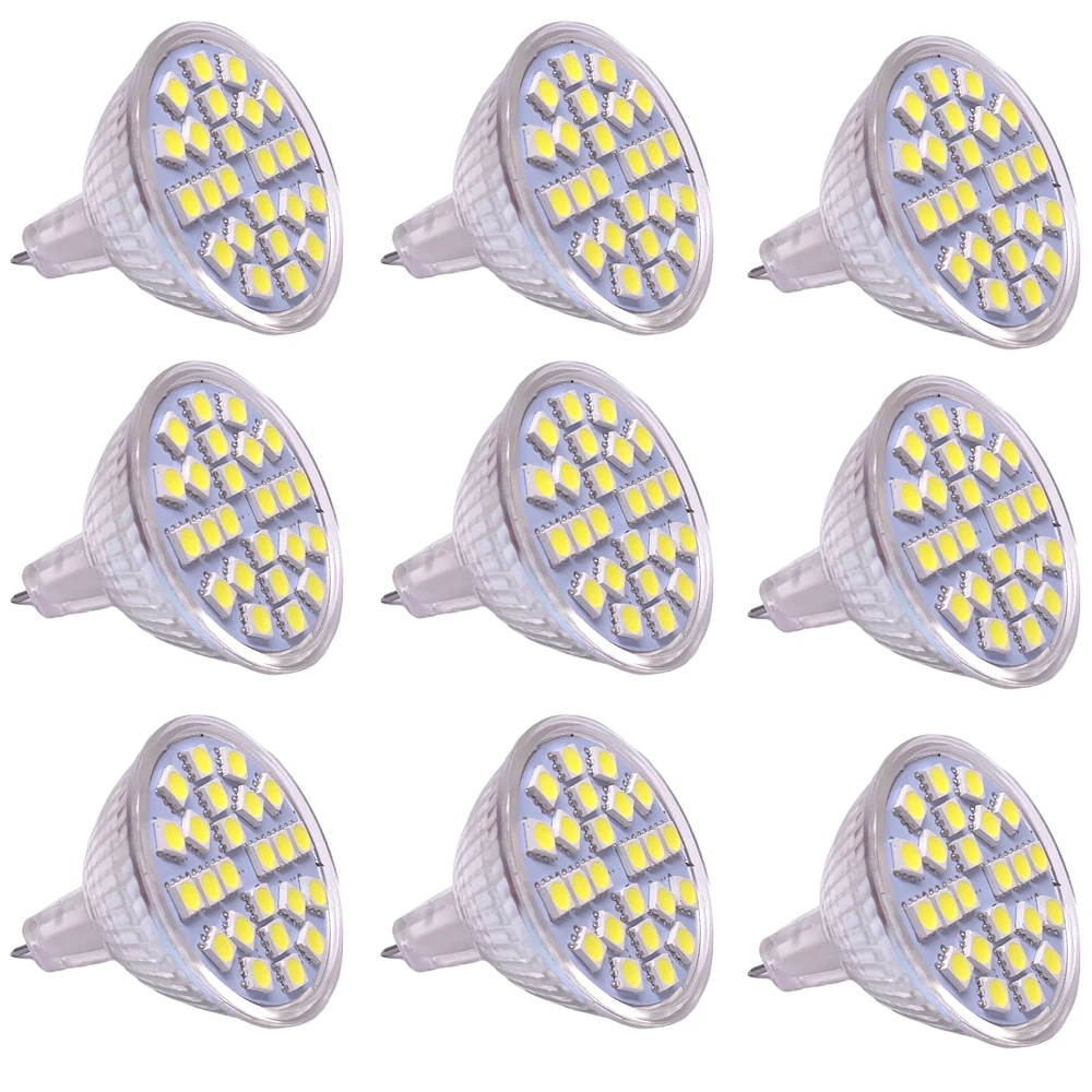 10Pcs/lot Mini MR16 24LEDs 5050 SMD 5W LED Spotlight Super Bright Bulb DC 12V White Home Lighting Replace 50W Halogen Lamps