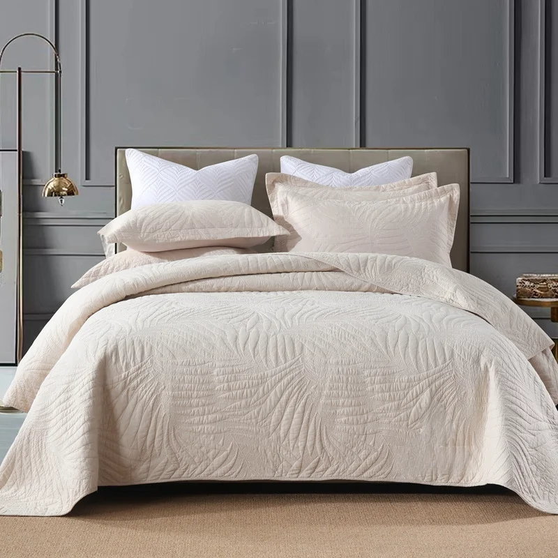 Luxury Reversible Quilt Set 3-Piece, 100% Cotton Embroidered Quilted Bedspread Coverlet 1PC, Queen King Size All Season Bedding